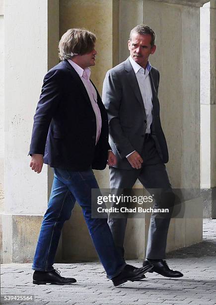Participants in the 2016 Bilderberg conference Chris Hadfield and Etienne Gernelle sighted at the Dresden Opera House or 'Semperoper' during a group...