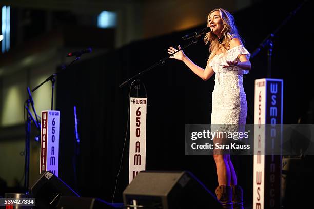 Sarah Darling performs on the Durango Music Spot Stage for WSM at the 2016 CMA Music Fest on June 11, 2016 in Nashville, Tennessee.