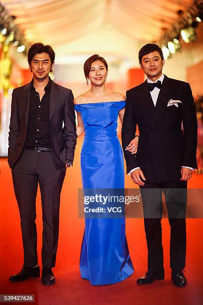 Actress Ha Ji Won and actor Bolin Chen walk the red carpet of the 19th Shanghai International Film Festival at Shanghai Grand Theatre on June 11,...