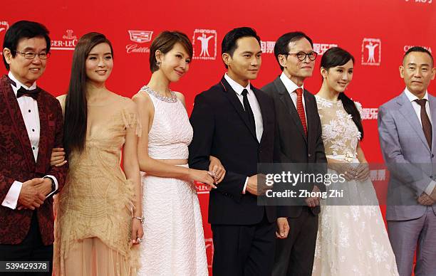 Raymond Wong Bak-ming, Janelle Sing, Ada Choi, Julian Cheung, David Lam, Dada Chan and Bowie Lam arrive for the red carpet of the 19th Shanghai...