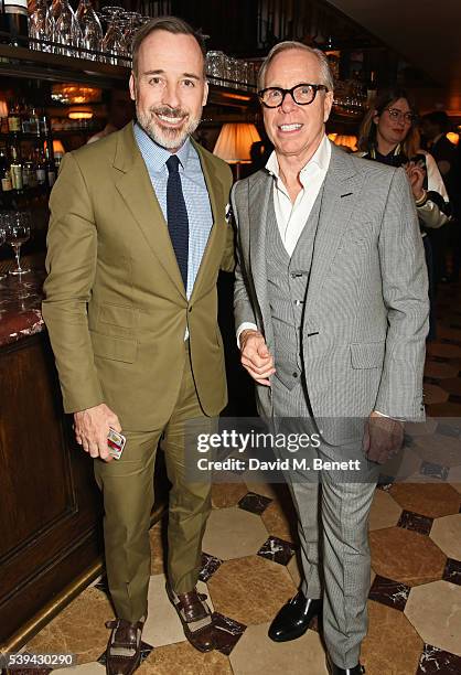 David Furnish and Tommy Hilfiger attend a dinner hosted by Tommy Hilfiger and Dylan Jones to celebrate London Collections Men SS17 at Cafe Monico on...