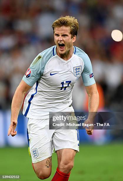 Eric Dier of England celebrates scoring his team's first goal during the UEFA EURO 2016 Group B match between England and Russia at Stade Velodrome...