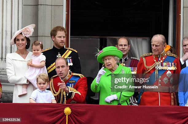 Catherine, Duchess of Cambridge, Princess Charlotte of Cambridge, Prince George, Prince William, Duke of Cambridge, Prince Harry, Queen Elizabeth ll,...