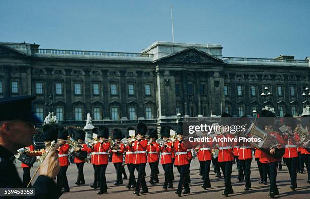 Changing the Guard at Buckingham Palace, London, England, circa 1960.