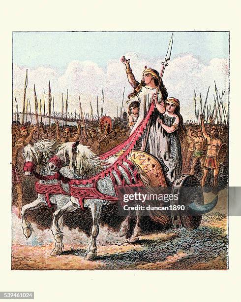boudica leading her army against the romans - ancient female warriors stock illustrations