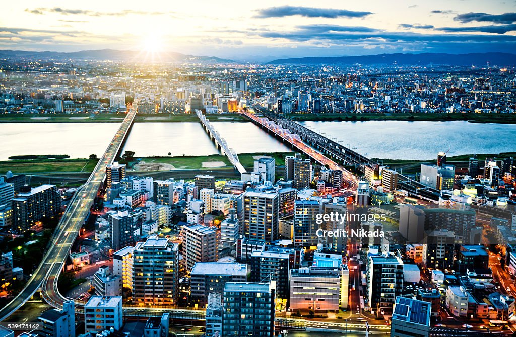 Aerial view of Osaka Skyline