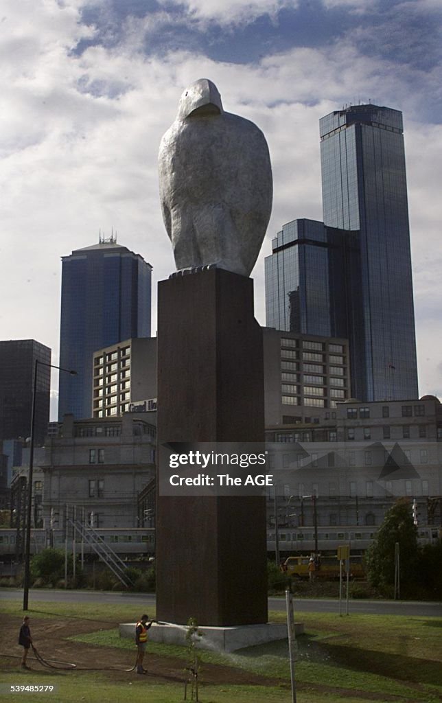The giant eagle sculpture 'Bunjil' by artist Bruce Armstrong. Taken 15 May 2002.