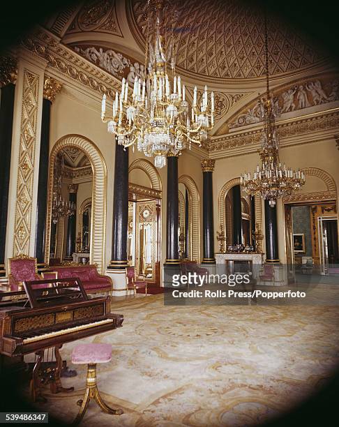 View of the interior of the Music Room, originally known as the Bow Drawing Room, at Buckingham Palace, London residence of Elizabeth II, circa 1963.
