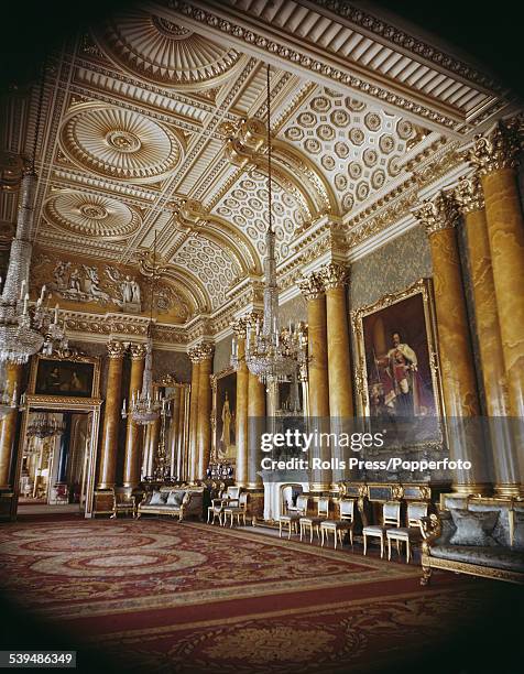 View of the interior of the Blue Drawing Room, designed by the architect John Nash and used originally as a ballroom at Buckingham Palace, London...
