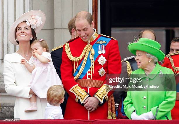 Catherine, Duchess of Cambridge, Princess Charlotte of Cambridge, Prince George of Cambridge, Prince William, Duke of Cambridge and Queen Elizabeth...