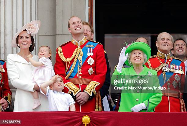 Catherine, Duchess of Cambridge, Princess Charlotte of Cambridge, Prince George of Cambridge, Prince William, Duke of Cambridge, Queen Elizabeth II...