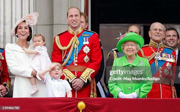 Catherine, Duchess of Cambridge, Princess Charlotte of Cambridge, Prince George of Cambridge, Prince William, Duke of Cambridge, Queen Elizabeth II...