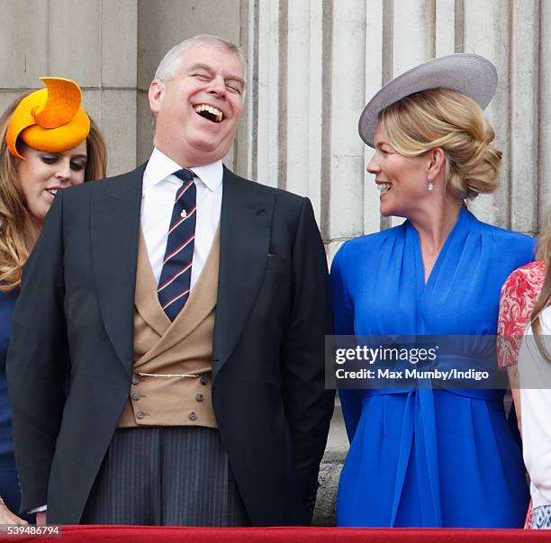 Prince Andrew, Duke of York and Autumn Phillips stand on the balcony of Buckingham Palace during Trooping the Colour, this year marking the Queen's...