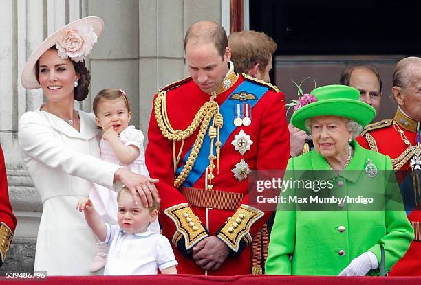 Catherine, Duchess of Cambridge, Princess Charlotte of Cambridge, Prince George of Cambridge, Prince William, Duke of Cambridge and Queen Elizabeth...