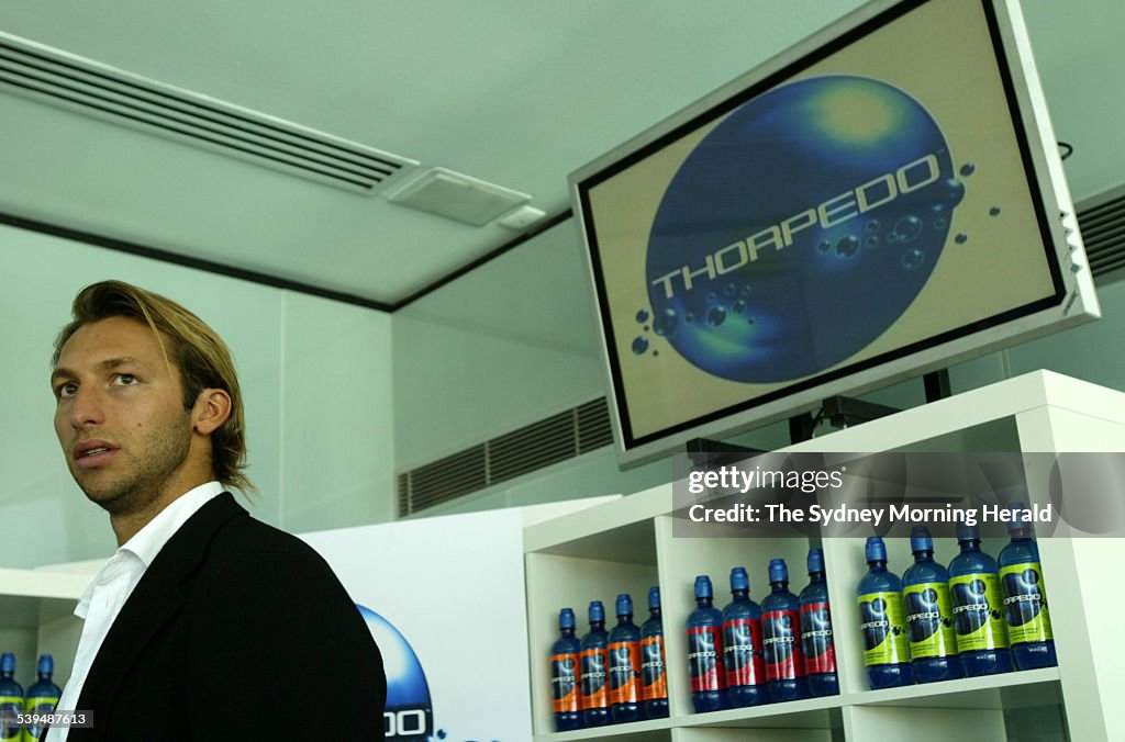 Australian Olympic swimmer Ian Thorpe launches a new range of low GI sports wate