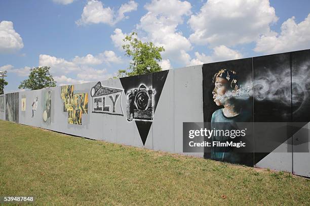 View of a graffiti wall during Day 3 of the 2016 Bonnaroo Arts And Music Festival on June 11, 2016 in Manchester, Tennessee.