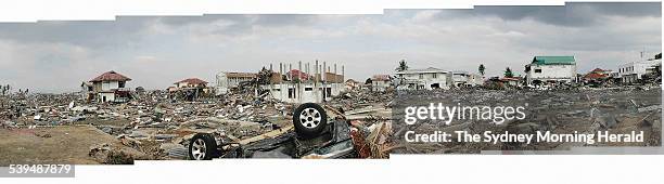 Panoramic picture of the devastation caused by the Tsunami in Banda Aceh, 7 January 2005. SMH Picture by MIKE BOWERS