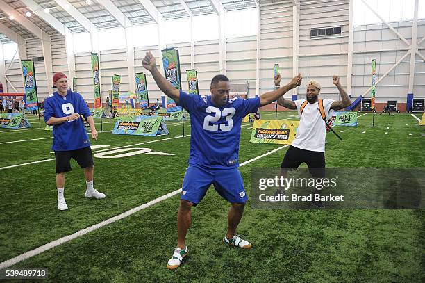 New York Giants Bradley Wing, Odell Beckham Jr. And Rashad Jennings attend the Nickelodeon and The New York Giants Host Tryouts for the "Triple Shot...