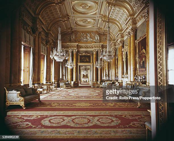 View of the interior of the Blue Drawing Room, designed by the architect John Nash and used originally as a ballroom at Buckingham Palace, London...