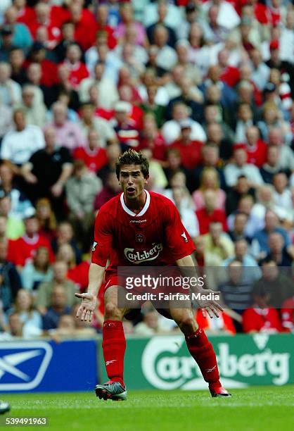 Harry Kewell making his premier league debut for Liverpool at Anfield against Chelsea in the opening game of the Premier League season, 17 August...