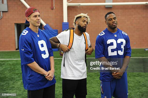 New York Giants Bradley Wing, Odell Beckham Jr. And Rashad Jennings attend the Nickelodeon and The New York Giants Host Tryouts for the "Triple Shot...