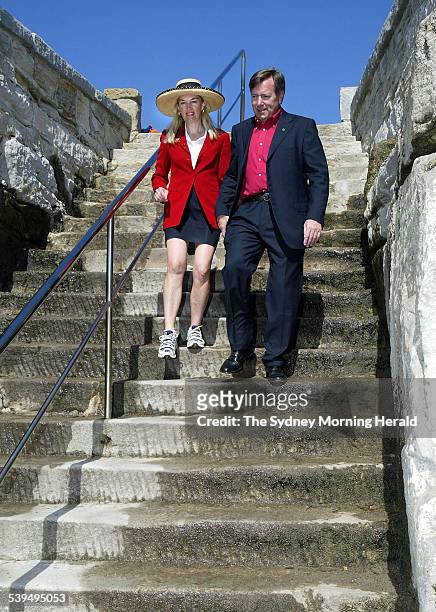 Peter King and his wife, Fiona Sinclair King on the Bronte/Bondi walk on 3 September 2004,before announcing his intentions that he will run as an...