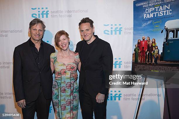 Viggo Mortensen, Trin Miller and Matt Ross attend the Seattle International Film Festival screening of Captain Fantastic on June 11, 2016 in Seattle,...