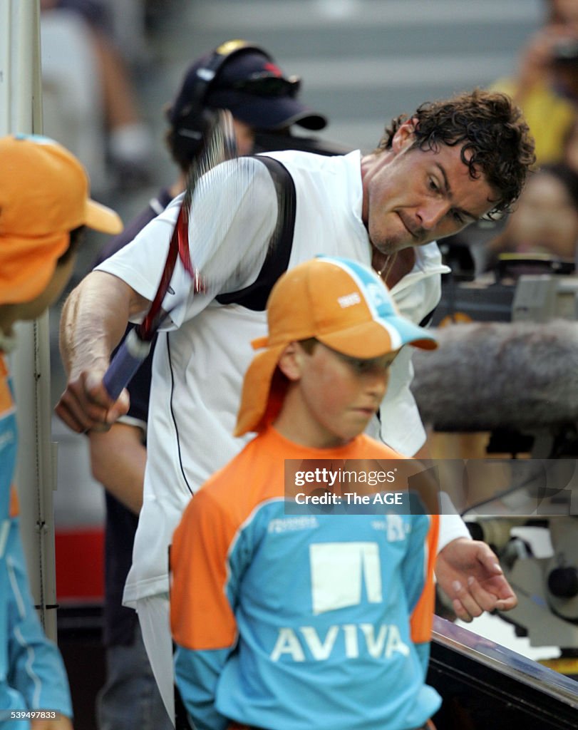 Tennis Australian Open. Melbourne Park. Marat Safin smashes his racquet not ball
