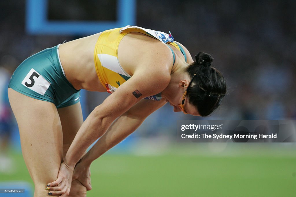 The 400m Hurdles event at the Athens Olympics on 25 August 2004. Greek athlete F