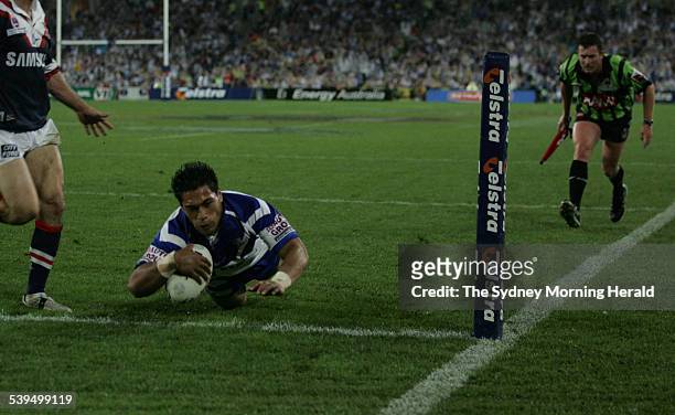 The NRL Rugby League Grand Final between The Sydney Roosters and Canterbury Bulldogs at Telstra Stadium Homebush on 3 October 2004. The Bulldogs go...