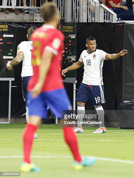 Frank Fabra of Colombia celebrates his goal against the Costa Rica in the first half in group A match between Colombia and Costa Rica at NRG Stadium...