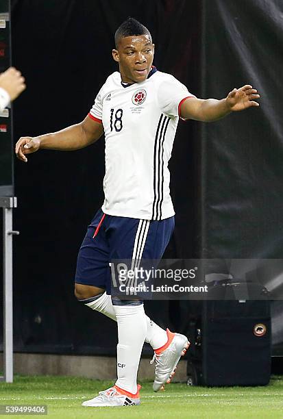 Frank Fabra of Colombia celebrates his goal against Costa Rica in the first half in group A match between Colombia and Costa Rica at NRG Stadium as...