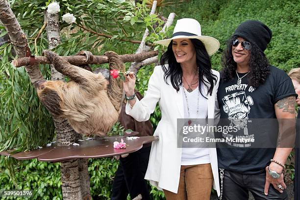 Slash and Meegan Hodges attend the Greater Los Angeles Zoo Association's 46th Annual 'Beastly Ball' at Los Angeles Zoo on June 11, 2016 in Los...