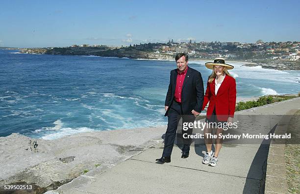 Peter King and his wife, Fiona Sinclair King on the Bronte/Bondi walk on 3 September 2004,before announcing his intentions that he will run as an...