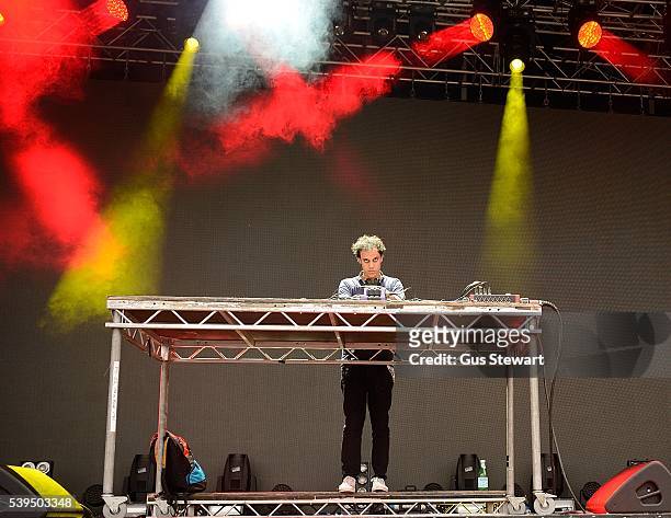 Kieran Hebden of Four Tet plays the Eat Your Own Ears stage at Field Day, in Victoria Park, on June 11, 2016 in London, England.