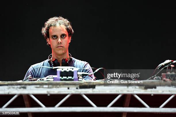 Kieran Hebden of Four Tet plays the Eat Your Own Ears stage at Field Day, in Victoria Park, on June 11, 2016 in London, England.