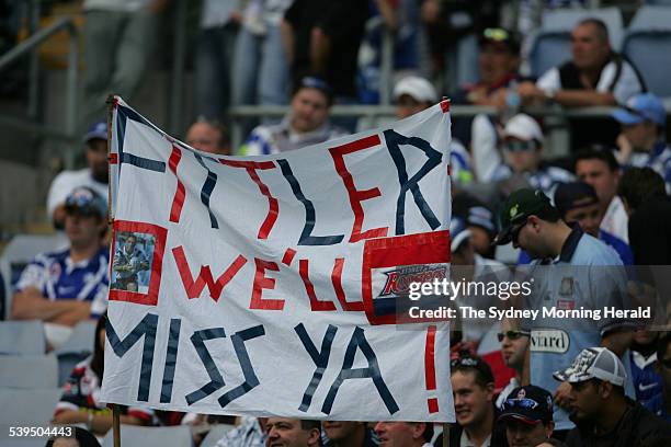 Roosters supporters at the Grand Final between the Sydney Roosters and the Canterbury Bankstown Bulldogs at Telstra Stadium, 3 October 2004. SMH...