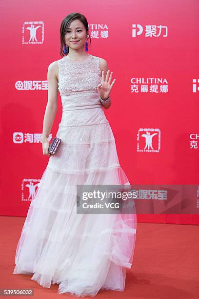 Actress Jiang Yiyan arrives for the red carpet of the 19th Shanghai International Film Festival at Shanghai Grand Theatre on June 11, 2016 in...