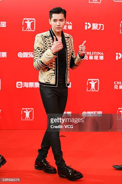 Actress Kris Wu arrives for the red carpet of the 19th Shanghai International Film Festival at Shanghai Grand Theatre on June 11, 2016 in Shanghai,...