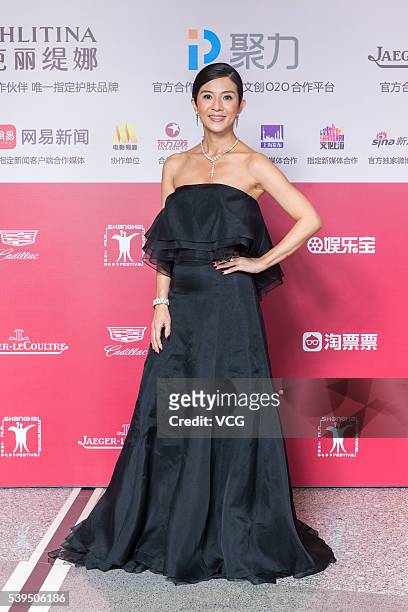 Actress Charlie Yeung arrives for the red carpet of the 19th Shanghai International Film Festival at Shanghai Grand Theatre on June 11, 2016 in...