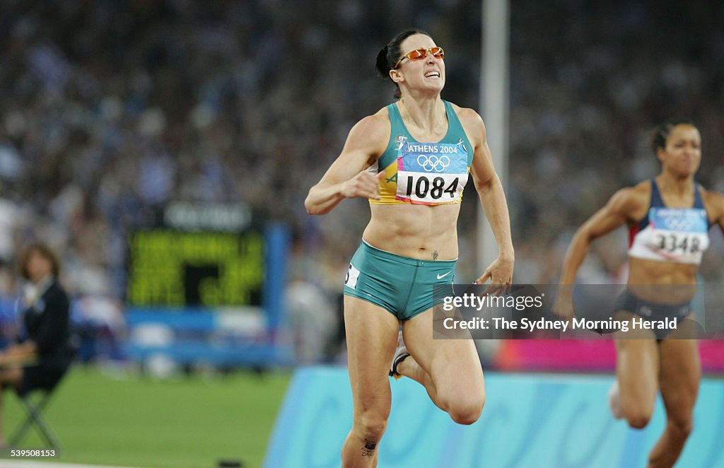 The 400m Hurdles event at the Athens Olympics on 25 August 2004. Greek athlete F