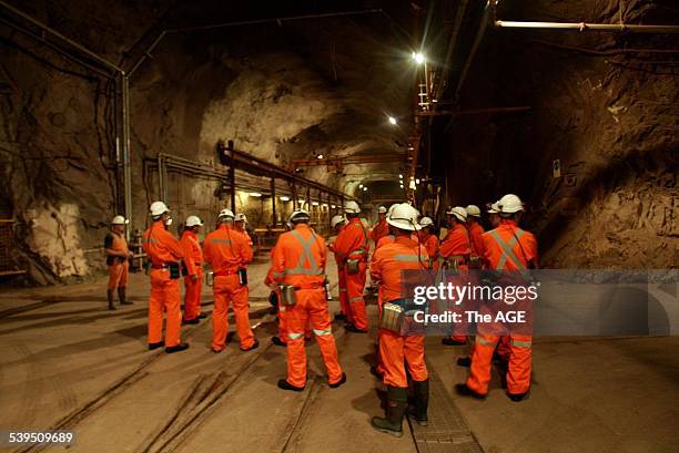 Underground at the Olympic Dam Mine in South Australia. The Mine, belonging to Western Mining Corp., produces uranium, silver, gold and copper. Taken...