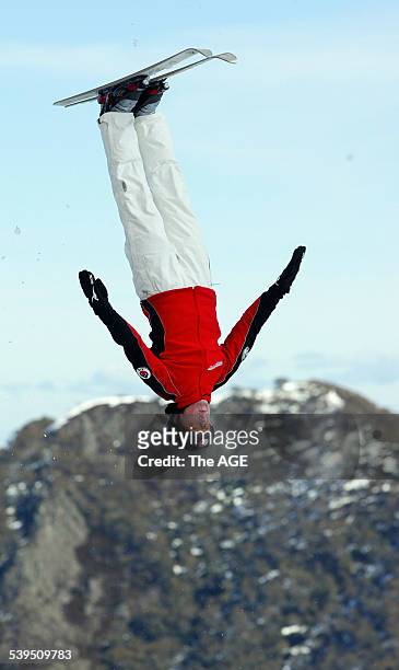 Skiing Alpine Aerials. Jackie Cooper takes to the skies of Mt Buller for the first time since injurind her knee. 27th August 2004. THE AGE SPORT...