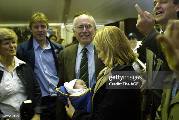 Prime Minister John Howard mingles with the locals in Gunnedah, northern New South Wales. Taken 18 August 2004. THE AGE NEWS Picture by ANDREW TAYLOR