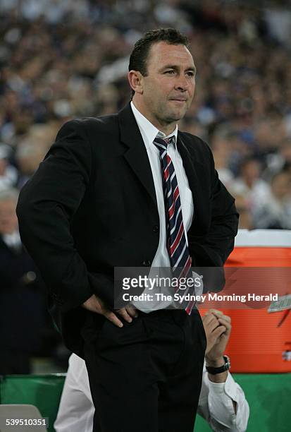 The NRL Grand Final between The Sydney Roosters and Canterbury Bulldogs at Telstra Stadium Homebush on 3 October 2004. Roosters coach Ricky Stuart...