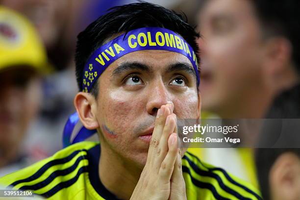 Fan of Colombia reacts during a group A match between Colombia and Costa Rica at NRG Stadium as part of Copa America Centenario US 2016 on June 11,...