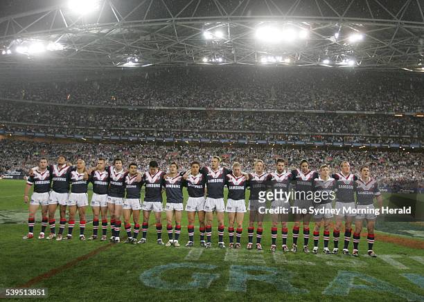 The NRL Rugby League Grand Final between The Sydney Roosters and Canterbury Bulldogs at Telstra Stadium Homebush on 3 October 2004. The Roosters team...