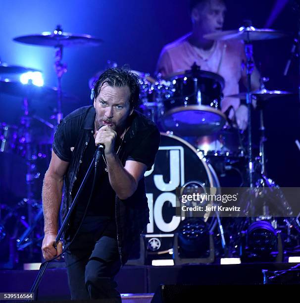 Recording artist Eddie Vedder and Matt Cameron of Pearl Jam perform onstage at What Stage during Day 3 of the 2016 Bonnaroo Arts And Music Festival...