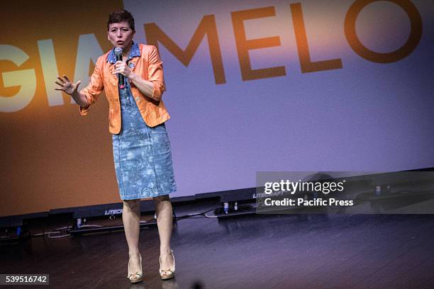 Irene Pivetti during the election campaign of Giorgia Meloni in Rome. The president of the Italian Brothers and mayoral candidate, Giorgia Meloni,...