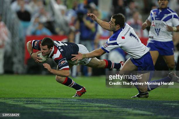 Roosters player Chris Walker goes in for try during the Grand Final between the Sydney Roosters and the Canterbury Bankstown Bulldogs at Telstra...